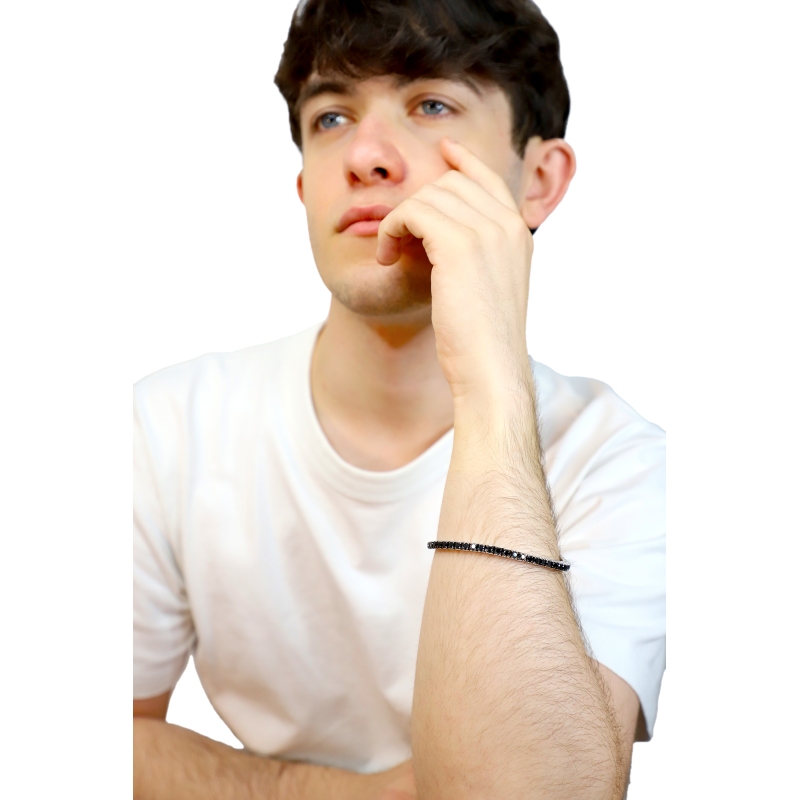 Elastisches Tennisarmband schwarze Diamanten Weißgold 18K