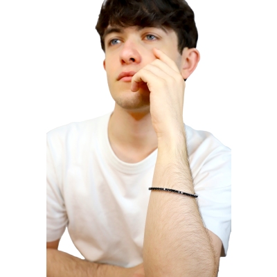 Elastisches Tennisarmband schwarze Diamanten Weißgold 18K