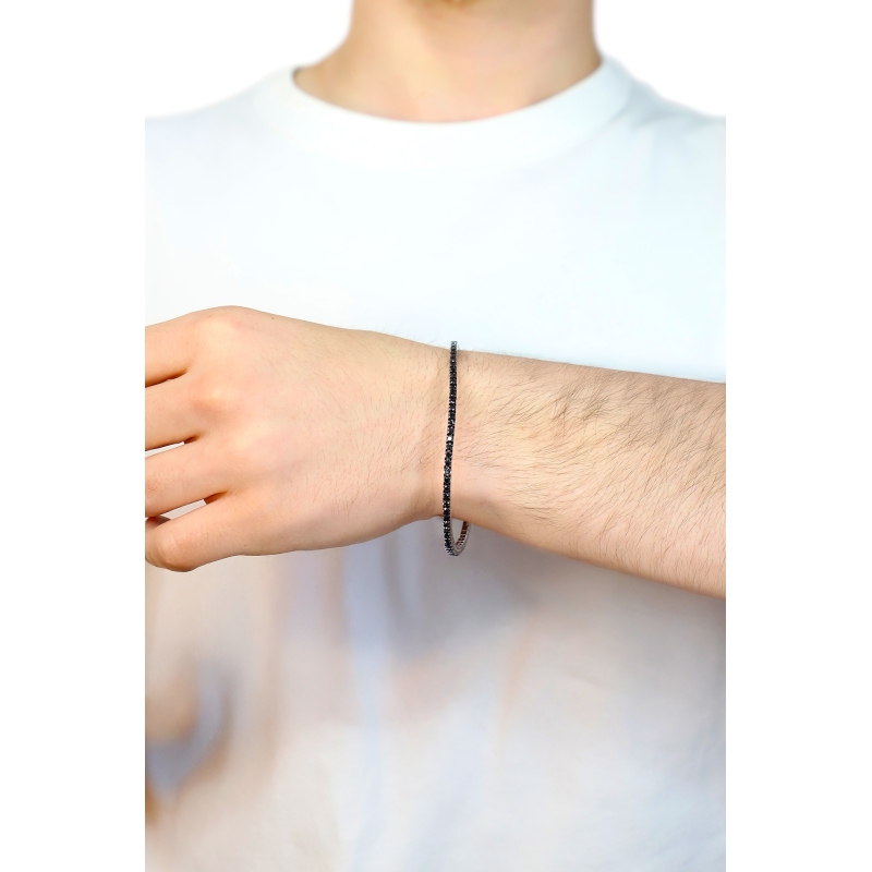 750er Weißgold elastisches Tennisarmband schwarzen Diamanten