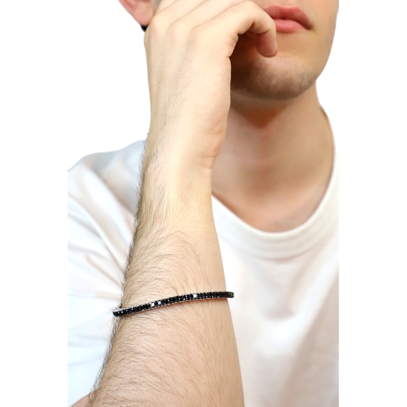 Elastisches Tennisarmband schwarze Diamanten Weißgold 18K
