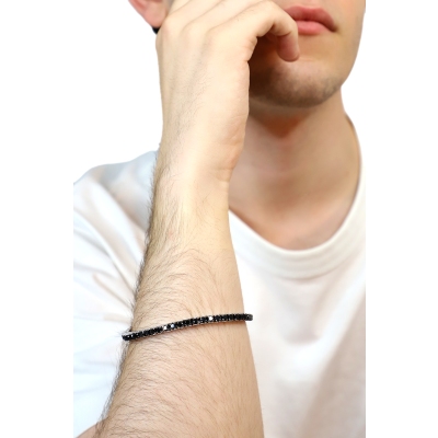 Elastisches Tennisarmband schwarze Diamanten Weißgold 18K