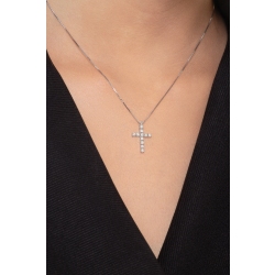 Halskette aus 750er Weißgold mit Kreuzanhänger und Diamanten 2