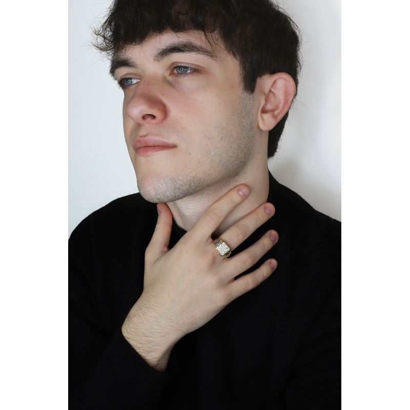 Herrenring 750er Weißgold und Gelbgold mit Zirkonia