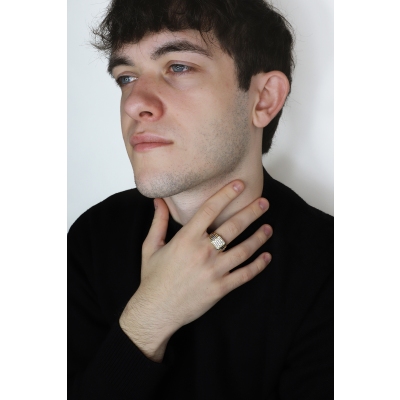 Herrenring 750er Weißgold und Gelbgold mit Zirkonia