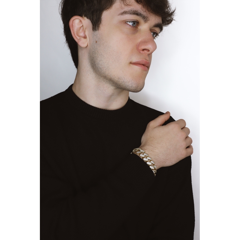 Iced Out Herrenarmband aus Gelbgold 750 mit Zirkonia