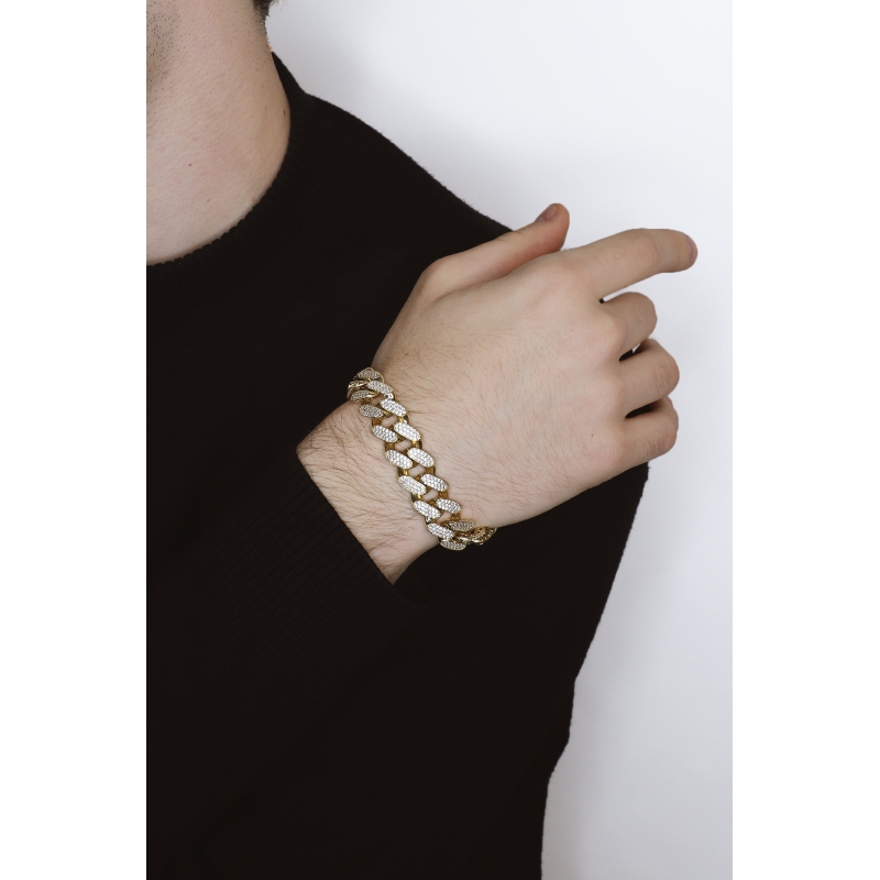 Iced Out Herrenarmband aus Gelbgold 750 mit Zirkonia