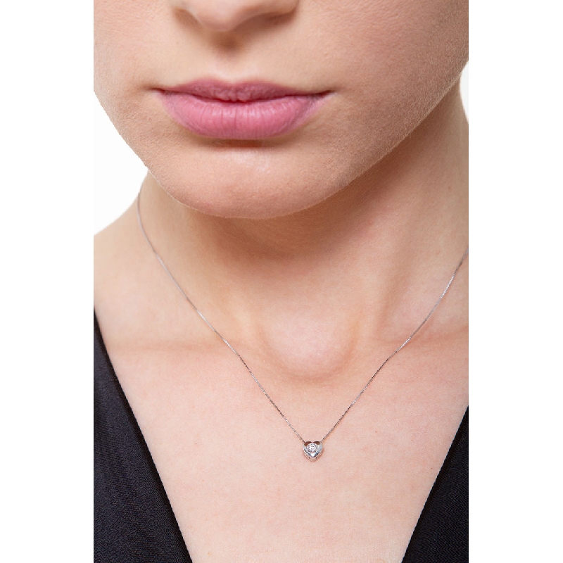 Herz Anhänger Weißgold Kette mit Diamanten