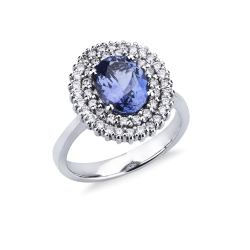 Halo Ring 750er Weißgold mit Tansanit und Diamanten