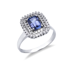 Tansanit Ring aus Weißgold 750 mit Diamanten