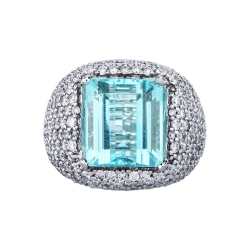 Bandring Weißgold mit Diamanten und Aquamarin 2