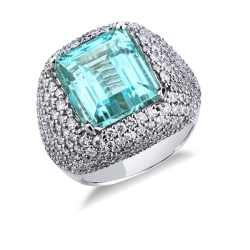 Bandring Weißgold mit Diamanten und Aquamarin
