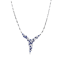 Weißgold Damenkette mit Saphiren und Diamanten