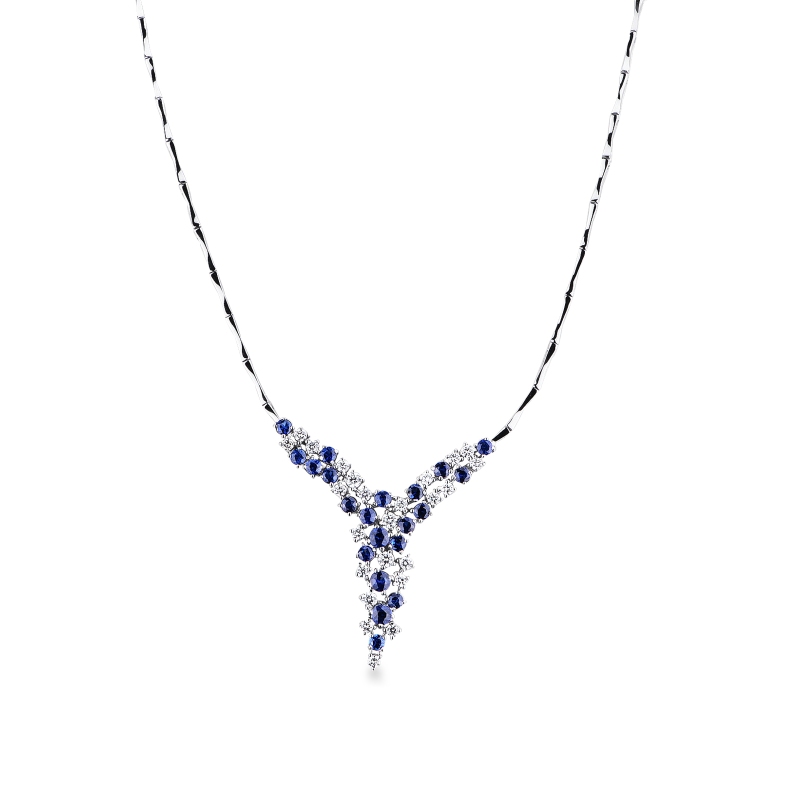 Weißgold Damenkette mit Saphiren und Diamanten Weißgold Damenkette mit Saphiren und Diamanten
