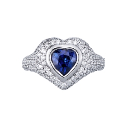 Damen Siegelring Weißgold Saphir blau und Diamanten 2
