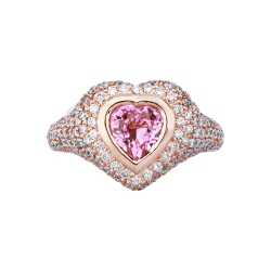 Siegelring Damen Roségold 18K mit Saphir rosa und Diamanten  2