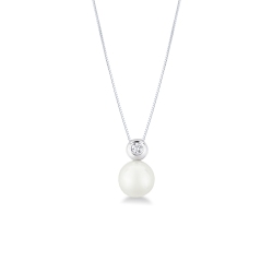 Damenkette mit Perle und Diamant Weißgold 750