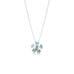 Blumen Aquamarin Kette aus 18K Weißgold mit Diamanten