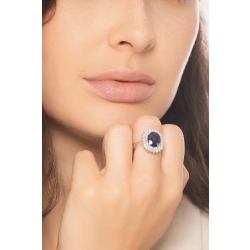 750er Weißgold Halo Ring mit blauem Saphir und Diamanten 2