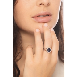 750er Weißgold Siegelring mit Saphir blau und Diamanten 2