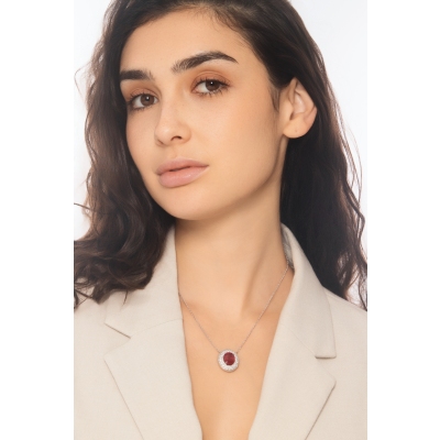 Weißgold 18K Rubin-Anhänger mit Diamanten Pavé