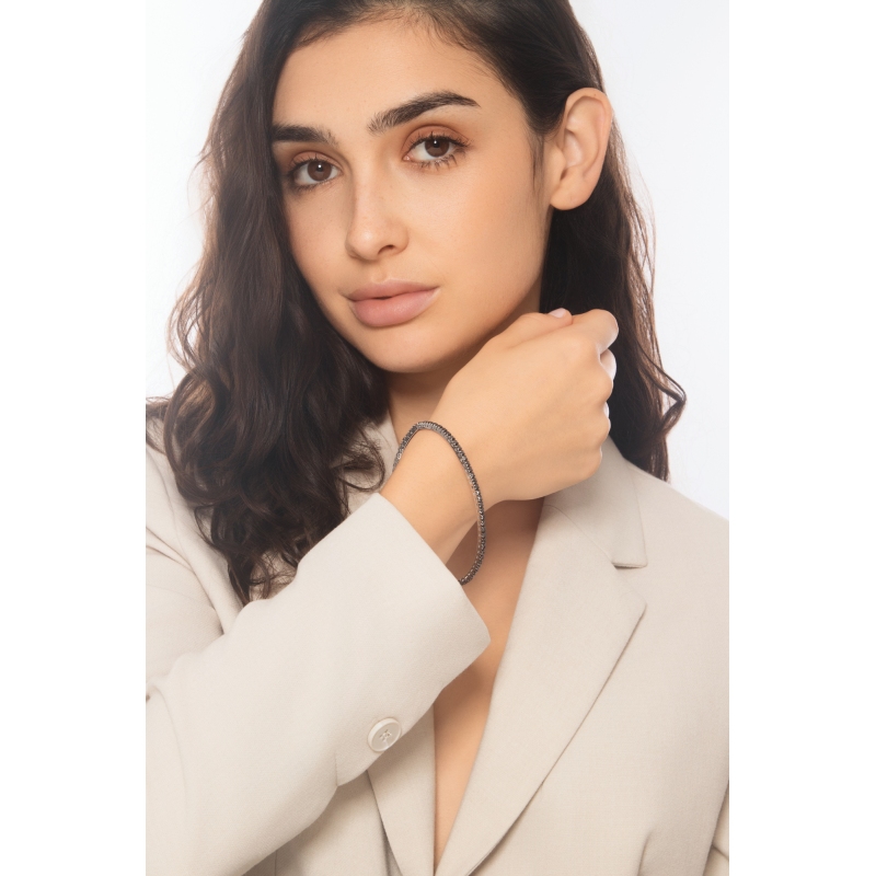 Weißgold elastisches Tennisarmband schwarzen Diamanten