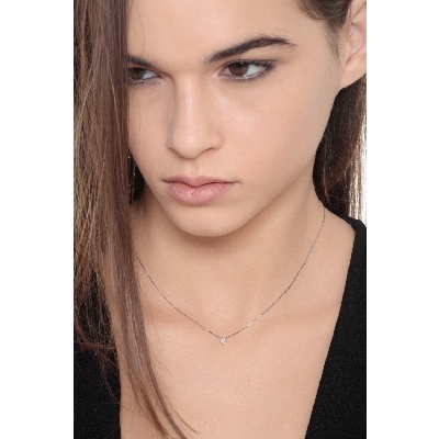 Damenkette aus18K Weißgold mit Solitär-Diamanten