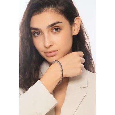 Elastisches Tennisarmband schwarze Diamanten Weißgold 18K