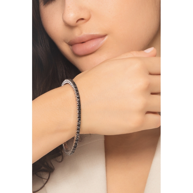 Elastisches Tennisarmband schwarze Diamanten Weißgold 18K