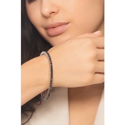 Elastisches Tennisarmband schwarze Diamanten Weißgold 18K
