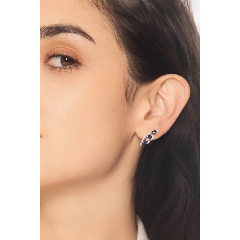 Ausgefallene Ohrringe Weißgold Saphir blau und Diamanten