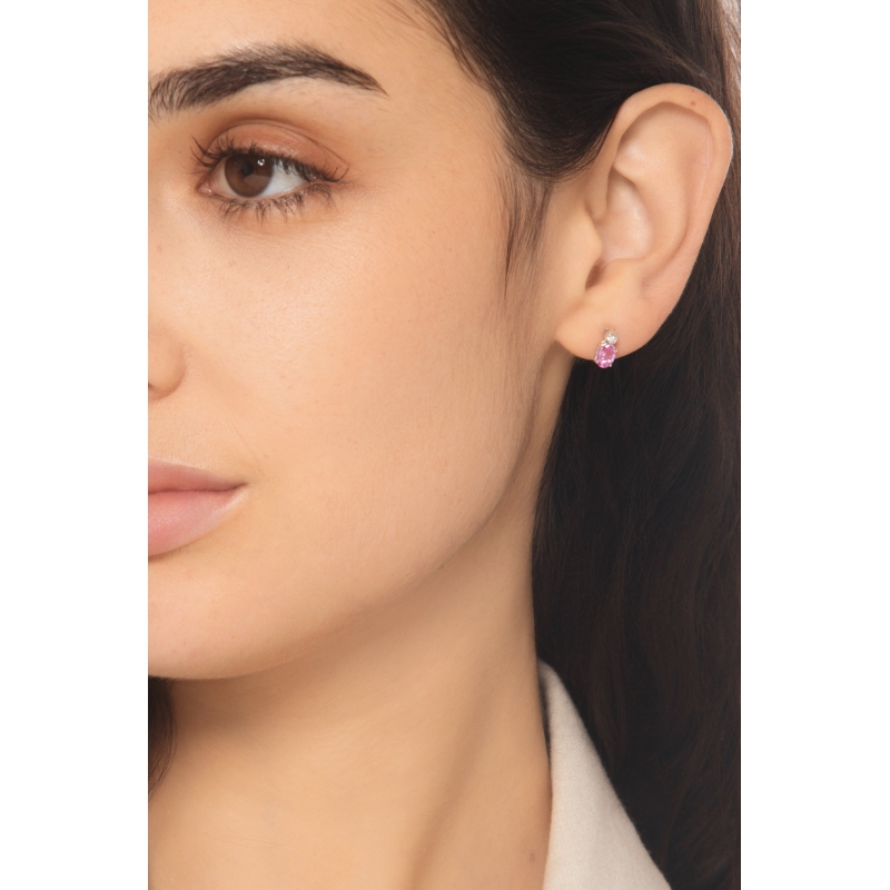 Weissgold 18K Ohrstecker mit Saphir rosa und Diamanten Weissgold 18K Ohrstecker mit Saphir rosa und Diamanten