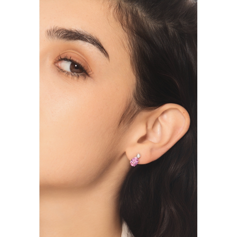 Rosa Saphir Weißgold Ohrstecker mit Diamanten