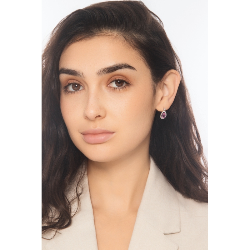 Ohrringe Tropfen aus Saphir rosa und Diamanten Ohrringe Tropfen aus Saphir rosa und Diamanten