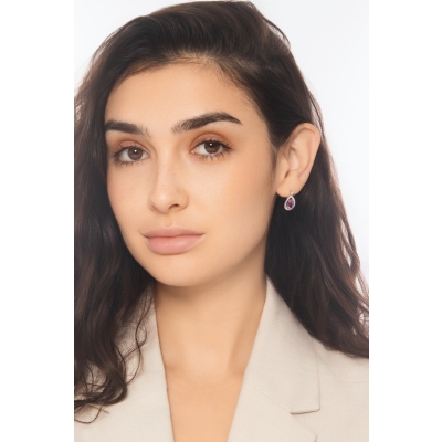 Ohrringe Tropfen aus Saphir rosa und Diamanten