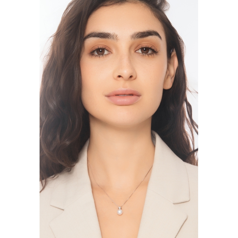 Damenkette mit Perle und Diamant Weißgold 750 Damenkette mit Perle und Diamant Weißgold 750