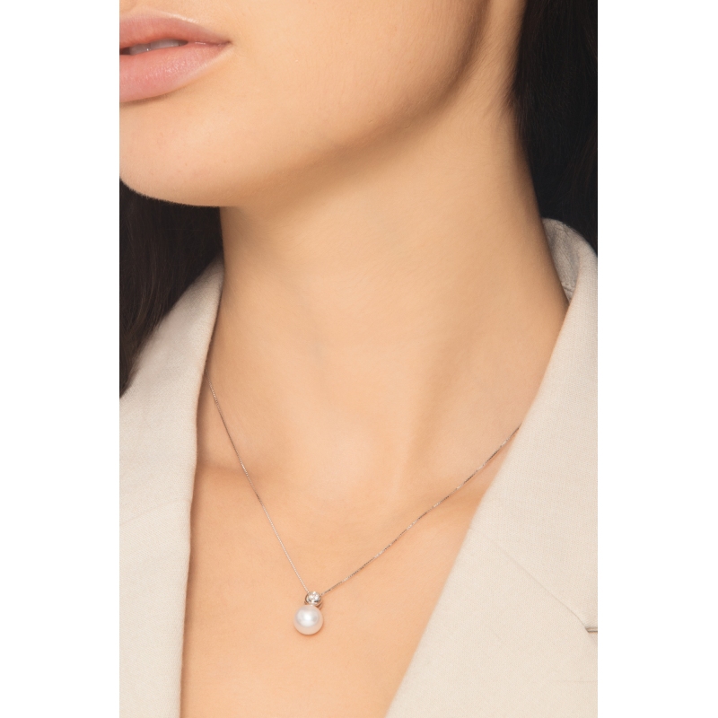 Damenkette mit Perle und Diamant Weißgold 750 Damenkette mit Perle und Diamant Weißgold 750