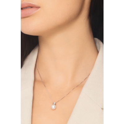 Damenkette mit Perle und Diamant Weißgold 750