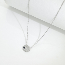 Damenkette Weißgold mit Pavé Anhänger Diamanten Saphir blau 2
