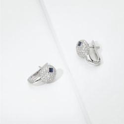 Pavé Ohrringe Diamanten mit Saphir blau Weißgold 2