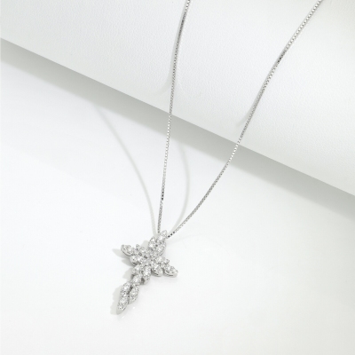 Diamant Kreuzkette Weißgold 18 Karat