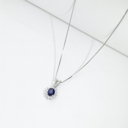 Halo Kette Saphir und Diamanten Weißgold 18K