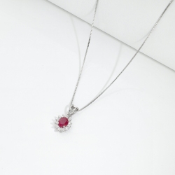 Halo Kette Rubin Diamanten Weißgold 750