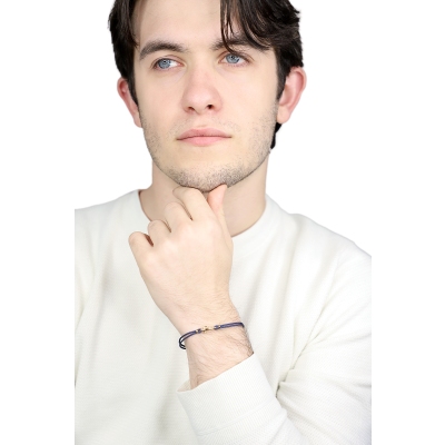 Blaues Armband mit Anker aus 750er Gelbgold