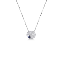 Damenkette Weißgold mit Pavé Anhänger Diamanten Saphir blau