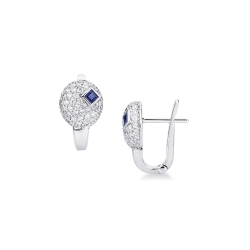 Pavé Ohrringe Diamanten mit Saphir blau Weißgold