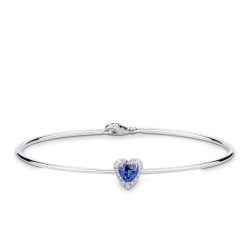 Weißgold Armreif mit Saphir Herz und Diamanten