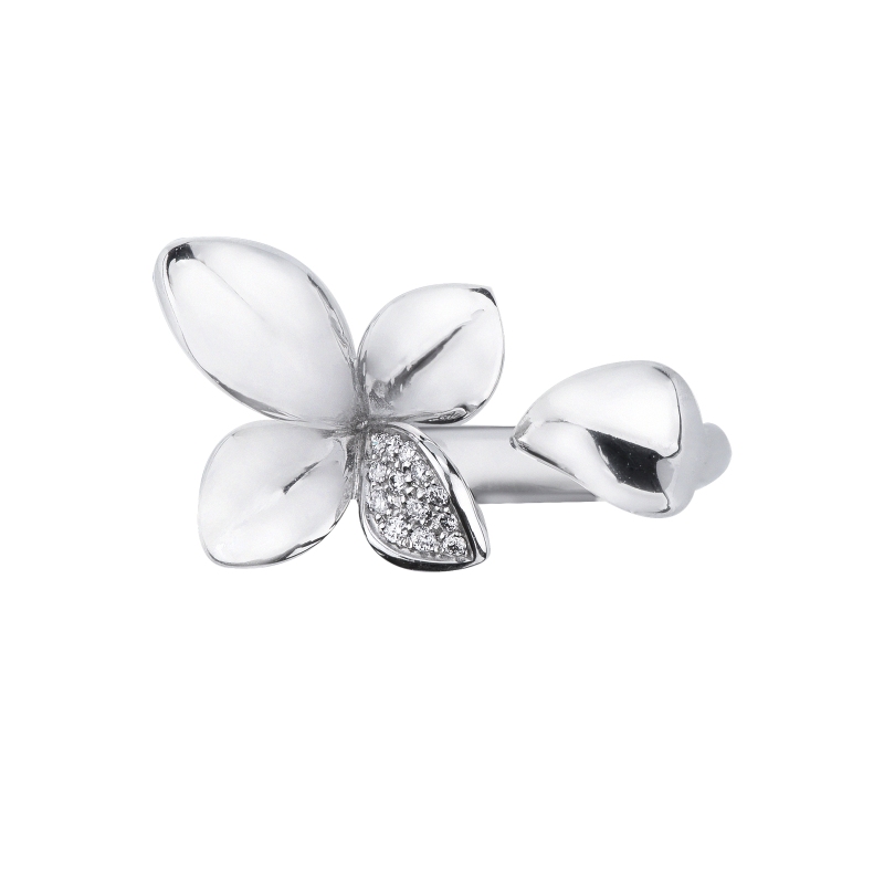 Offener Ring mit Diamant Blume Weissgold 750