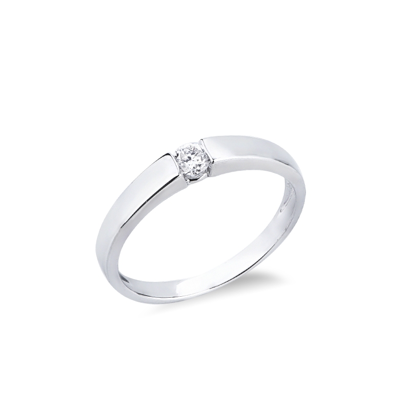 Weißgold Ring 0.15 kt Diamant in einer Spannfassung  Weißgold Ring 0.15 kt Diamant in einer Spannfassung