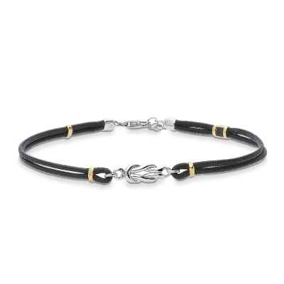 Schwarzes Armband mit Knoten Weissgold