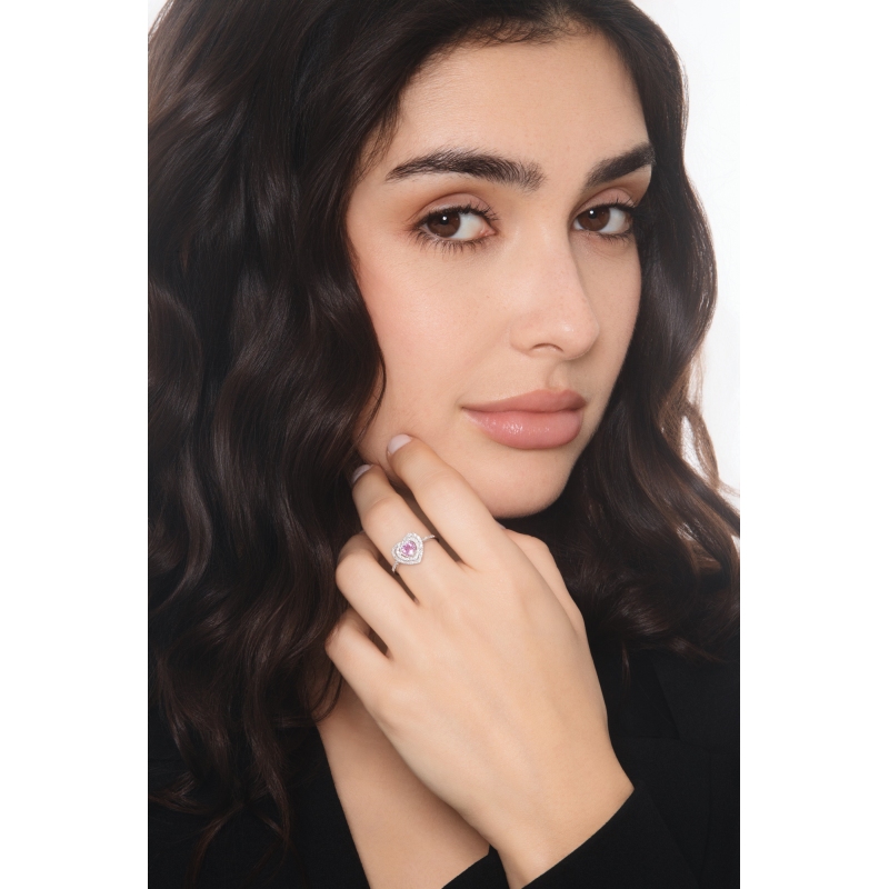 Saphir Rosa Herz Ring mit Diamanten Weissgold